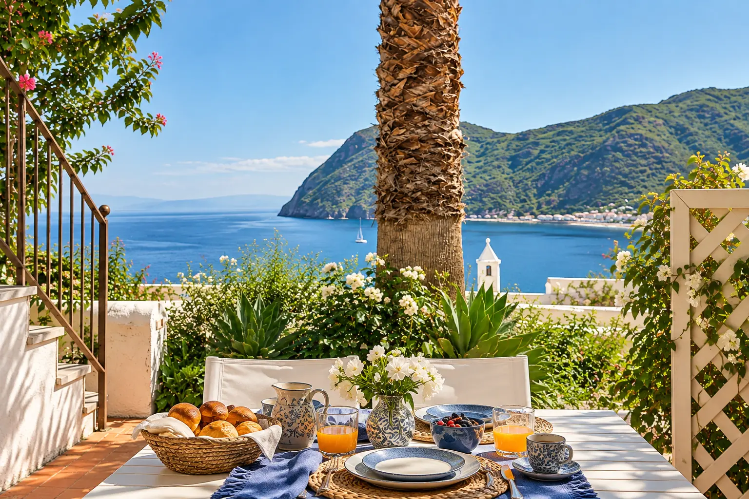 La colazione all’aperto davanti alla baia di Canneto