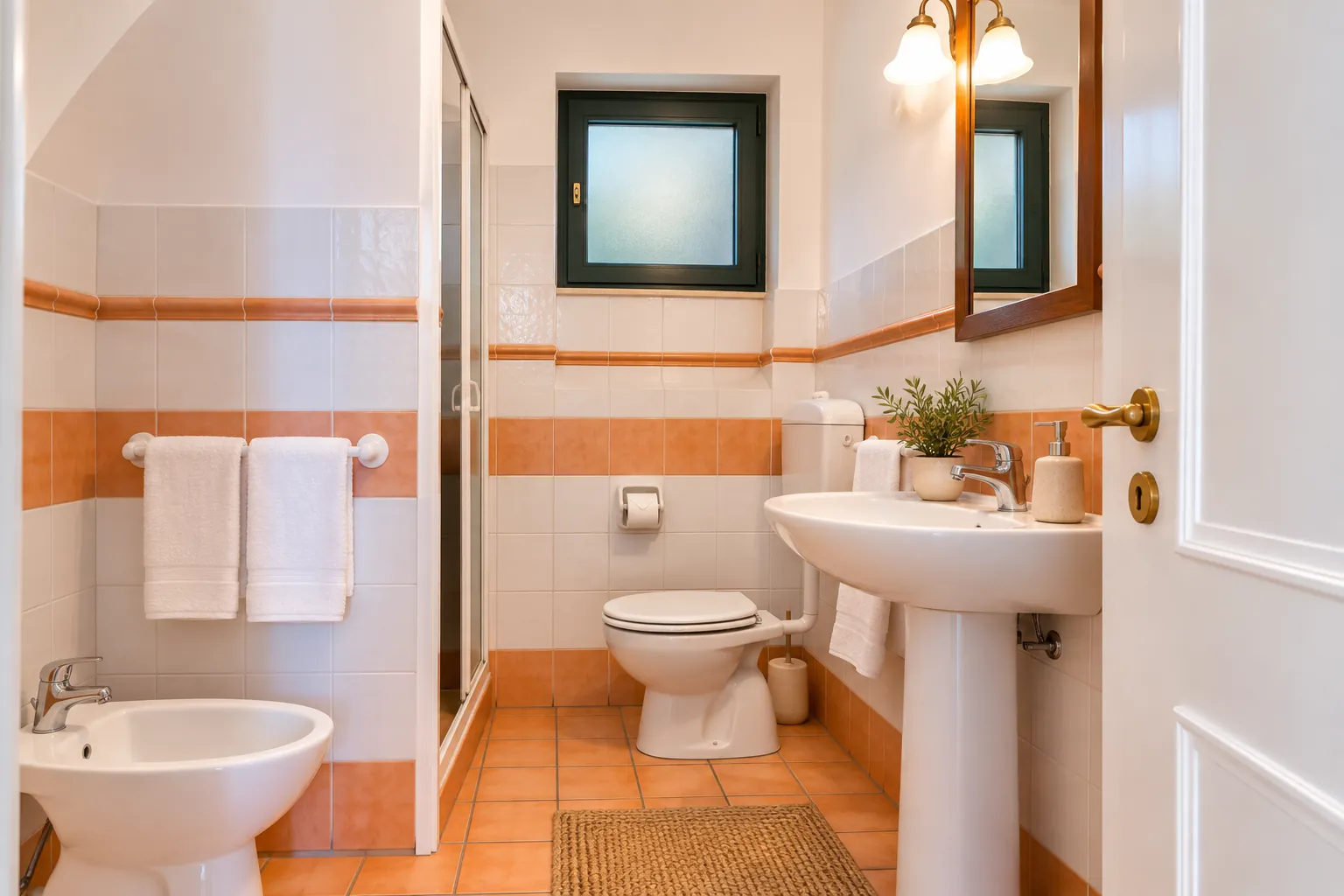 Il bagno con le maioliche color terracotta